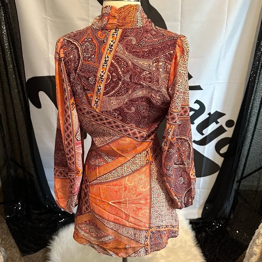 Divine Heritage Pussy Bow Long Sleeve Mini Dress Pink Size XS - Picture 10 of 14